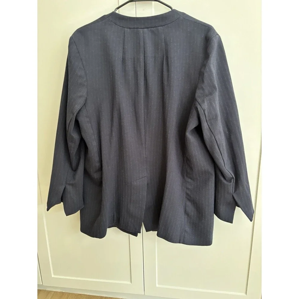 Spanx Perfect Oversized Blazer Womens L Navy Blue Collarless Ponte Office Career